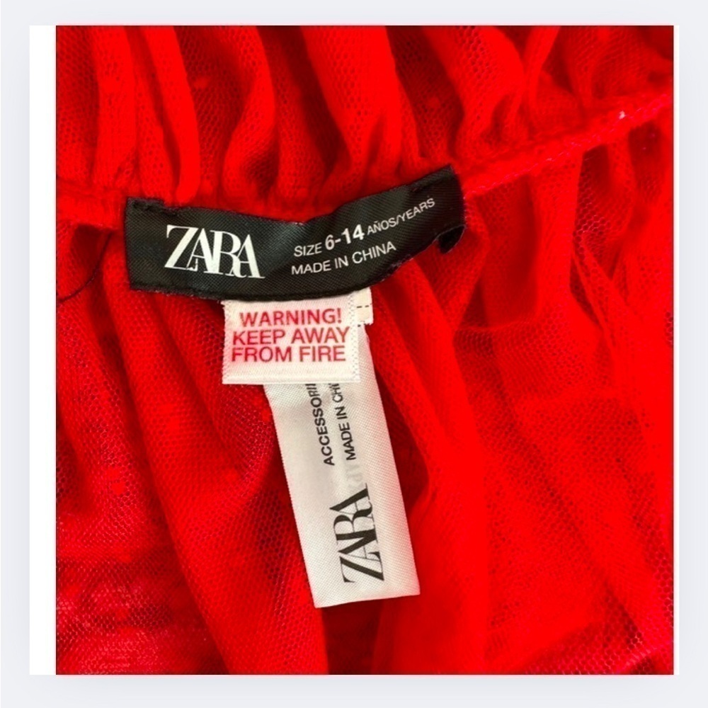 Zara Red Polka Dot Tulle & Velvet Dress with Cape - Picture 10 of 12